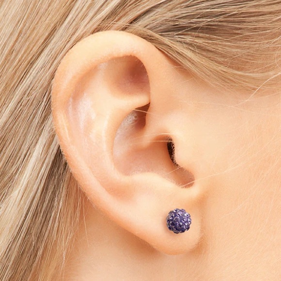 Studex Stainless Steel 4.5MM Fireball Tanzanite Crystal Ear Piercing Earrings - Picture 3 of 6